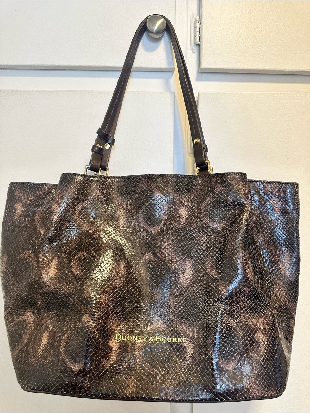 Dooney & Bourke Brown Snake-Print Leather Tote